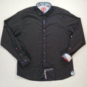 Au Noir Shirt Mens Sz 5 XL Black Sleek Check Design Modern Fit Button Up Preppy